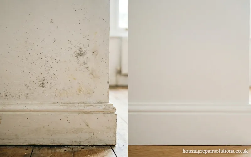 Severe black mould growth on walls and ceiling in a typical Bristol Victorian terraced property in Bedminster or Easton
